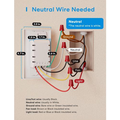 meross Smart Ceiling Fan Control and Dimmer Switch, Supports Apple HomeKit, Alexa, Google & SmartThings, 2.4G Wi-Fi Fan and Light Switch Combo, 4 Fan Speed, Neutral Wire Needed, Single Pole, 2 Pack