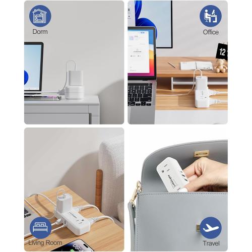 Flat Extension Cord 6 Feet - 4 AC Outlets 3 USB Ports (5V/3.4A 17W), Flat Plug Power Strip Compact for College Dorm, Travel, Cruise, Home, Office