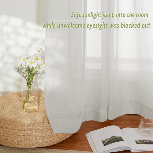 PONY DANCE Linen Curtains 96 inches Long - 2 Panels Natural Flax Blended Sheer Drapes for Living Room, Window Treatments Panels for Patio Glass Door/Bedroom, 52 x 96 in, Natural