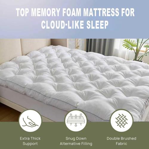 Memory Foam Mattress Topper or Back Pain Relief, Extra Thick Gel Memory Foam Bed Topper, Soft Fluffy Supportive Pressure Relief Mattress Pad,