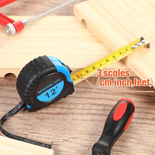 50 Pieces Tape Measure Retractable and Easy Read with Fractions Marked Easy Read Basics Self Locking Measuring Tape Bulk for Engineer Contractors(12 Ft,Blue)