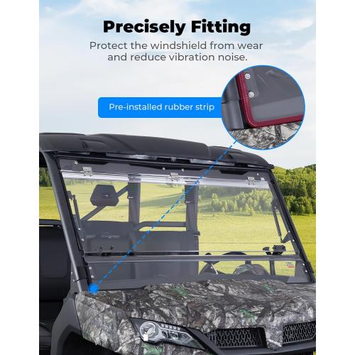KEMIMOTO 3-IN-1 Flip Windshield Compatible with CFMOTO Uforce 1000/1000 XL | Upgraded Handles Front Windshield with Pre-Installed Rubber Strips Anti-edge-lifting Window 2019-2026 Accessories