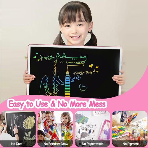 LCD Writing Tablet for Kids, ienRon 15 inch Quality Erasable Drawing Toddler Doodle Board for Kids, Preschool Toys for Baby Girls Boys, Rechargeable Toddler Drawing Board for Ages 3  Years Old, Pink