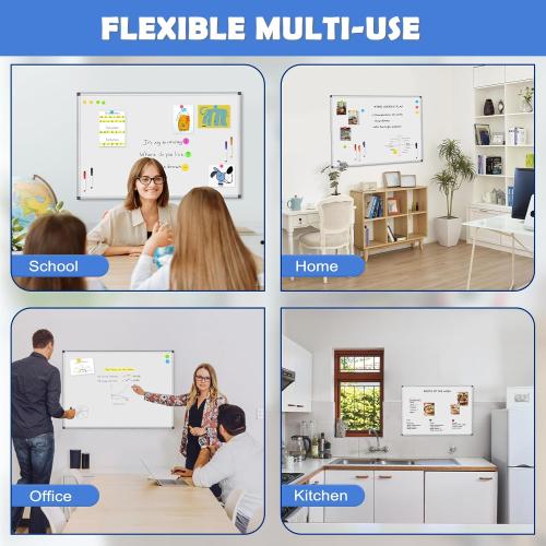 WALGLASS Double-Sided White Board, 24 x 18 Dry Erase Board Magnetic Whiteboard for Wall, Hanging Mounted Whiteboard Silver Aluminium Frame for Home, School, Office, Kitchen
