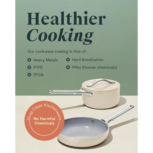 Caraway Mini Cookware Set - Non-Stick Ceramic Fry Pan (1.05 qt, 8) & Sauce Pan (1.75 qt) - Non Toxic, PTFE & PFOA Free - Oven Safe & Stovetop Agnostic (Gas, Electric & Induction) - Marigold