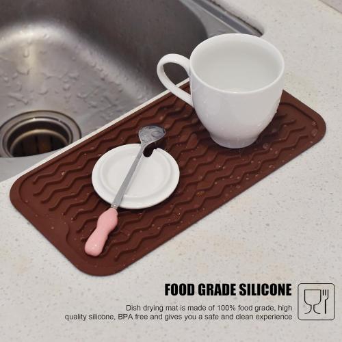 Silicone Dish Drying Mat, Non-Slip Easy Clean Sink Mat Large Heat-resistant Dish Drainer Mat for Kitchen Counter, Sink, Refrigerator or Drawer liner (12 x 6, COFFEE)