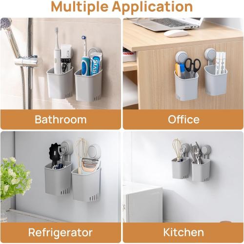 LEVERLOC Powerful Suction Cup Toothbrush Holders for Bathroom 2Pack, Gray