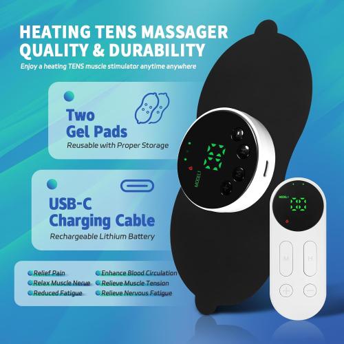 Heating TENS Unit for Pain Relief, Wireless Muscle Stimulator with Remote Controller, Portable Rechargeable Massager for Shoulder Waist Back Arm Leg (2 Pads)