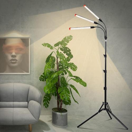 3-Head Grow Light with Stand and Timer, 27 Watt Power Home Plug LED Grow Lights for Indoor Plants for Tall Houseplants, Bonsai Tree, Seed Starting, 24-64 Adjustable Height