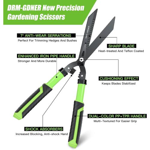 Professional Heavy Duty Hedge Shears 23 - Serrated Blade & Dual Shock Handle, Ergonomic Gardening Clippers with Anti-Rust Coating