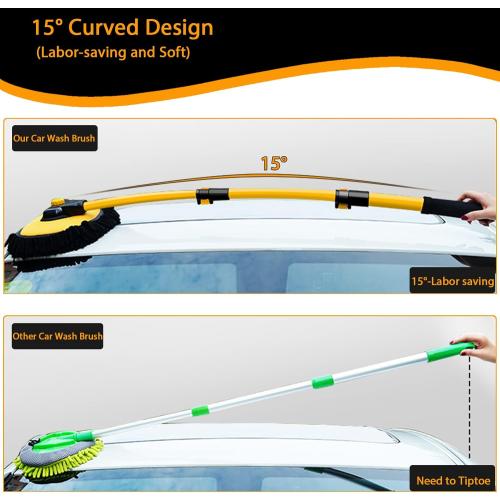 15° Curved Car Cleaning Brush with Telescopic Handle 43 Aluminum Alloy Long Rod Wash Mop For Washing Caravan Van Truck Boat RV Roof Soft Chenille Head Duster Clean Product Not Hurt Paint Scratch Free