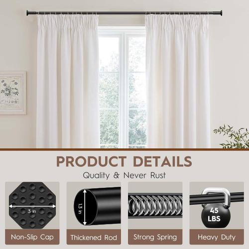 Tension Curtain Rod 51-148In (4.25-12Ft), Outdoor Curtain Rod No Drilling for Patio Window, Adjustable Spring Shower Curtain Rod for Bathroom, Never Rust, Tool-Free, Rod Diameter 1.26 In, Black