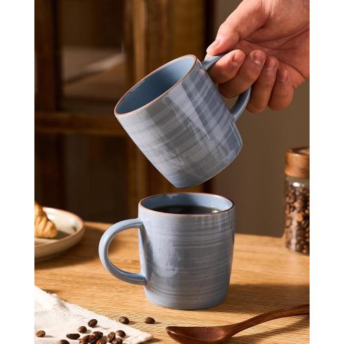 famiware Coffee Mugs Set of 4, Meteor 13 oz Ceramic Mug Cup Set with Handle for Coffee, Tea, Cappuccino, Latte, Milk, Blue Gray