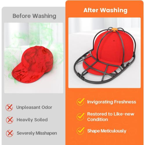 XQXA 1-Pack Hat Washer Cage, Upgradedd Baseball Caps Washer for Dishwasher/Washing Machine, Hat Cleaner Protector Fit for Adult and Kids Hats, Black
