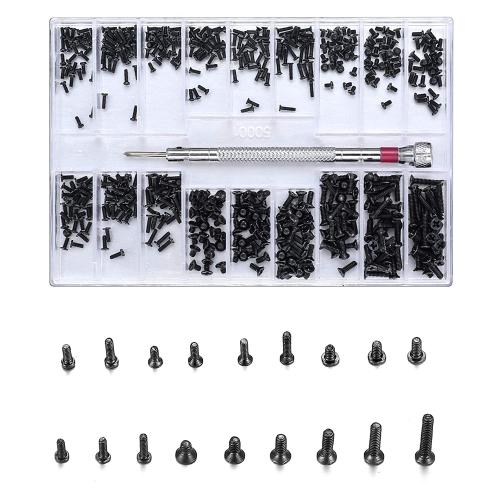 500 Pcs Small Replacement Screws, M1.2/M1.4/M2.0 Black Tiny Micro Laptop Computer Electronic Assortment Kit, Glasses Watches Hard Drive SSD Repair Screws, with Screwdriver