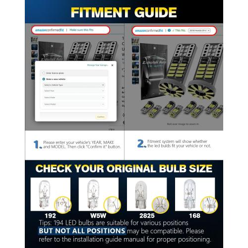 10Pcs 194 T10 168 W5W 2825 LED Bulb, Super Bright LED Car Interior Dome Map Camper RV License Plate Light Bulbs, Upgraded 25-SMD 3014 Chipsets 12V 400LM Ice Blue