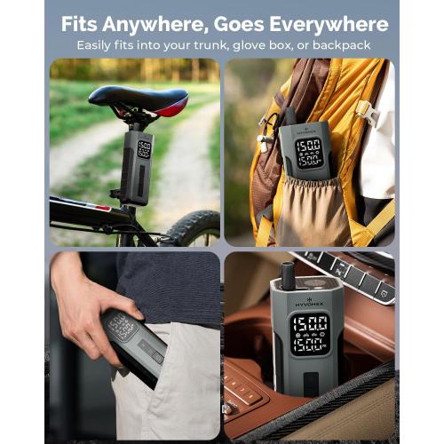 Tire Inflator Portable Air Compressor, 1 Min Fast Inflation Cordless Bike Pump with Digital Pressure Gauge LED Light, 150 PSI Electric Air Pump for Car Tires, Bicycle, Motorcycle, Ball (Grey)