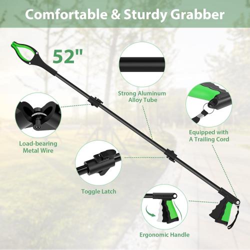 52 Extra Long Grabber Reacher Tool, Foldable Reacher Grabber Pickup Tool with Strong Magnetic & 360° Rotating Anti-Slip Jaw, Extension Trash Picker Upper Grabber for Indoor & Outdoor