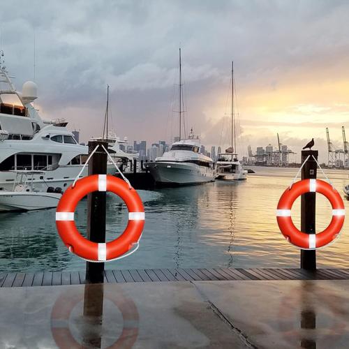 Life Ring for Boating Safety - 23 and 28 Boat Safety Throw Rings with Reflective Strip and Grab Lines (2 Color)