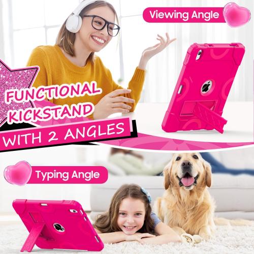 Cantis Case for iPad 11-inch (A16) 2025/ iPad 10th Generation 2022 (10.9 inch), Shockproof Cover 10th Generation with Pencil Holder & Kickstand, Hot Pink