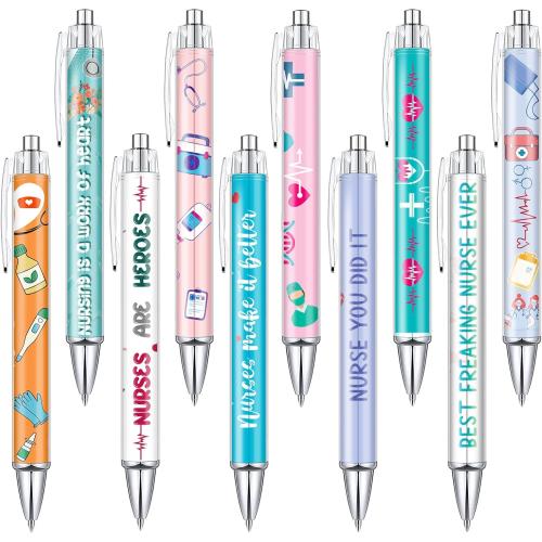 Geyee Nurse Ballpoint Pens Lovely Cartoon Nurse Pens Cute Retractable Nursing Pens Funny Ink Ballpoint Pens for Medical Assistants Students Workers Office Appreciation Gifts (10 Pcs)