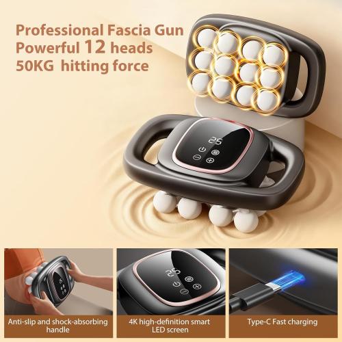 12-Head Massage Gun, 3 Modes, 30 Levels Of Intensity, Electric Deep Tissue Massager, Relieves Muscle Pain All Over The Body, 4k Smart Display, Suitable For Lazy People, The Elderly And Office Workers