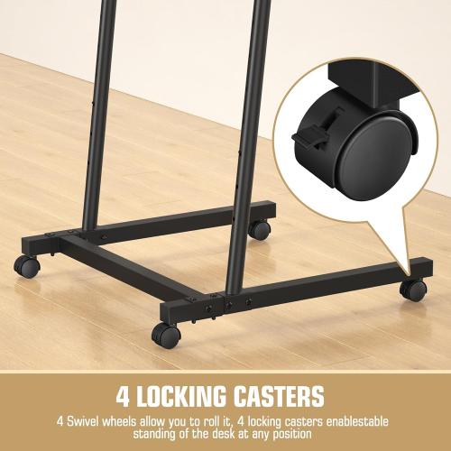 Treadmill Desk, Mobile Small Standing Desk with Wheels for Walking Pad, Portable Table for Laptop, Rolling Table Adjustable Height, Bedside Table