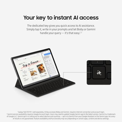 Samsung Galaxy Tab S10 FE  Book Cover Keyboard Slim – AI Key for Galaxy Tab S10 FE , Detachable Platform, PC-Like Experience, Wireless Keyboard Sharing, Black