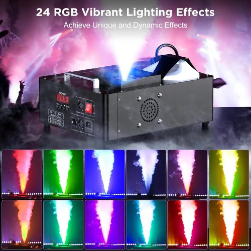 1500W Fog Machine with Lights 24 RGB LED Stage Smoke Machine Vertical Halloween Smoke Machine DMX/Wireless/Manual Control 2.5 Liters with 20000 CFM for Wedding Christmas Party Outdoor Indoor