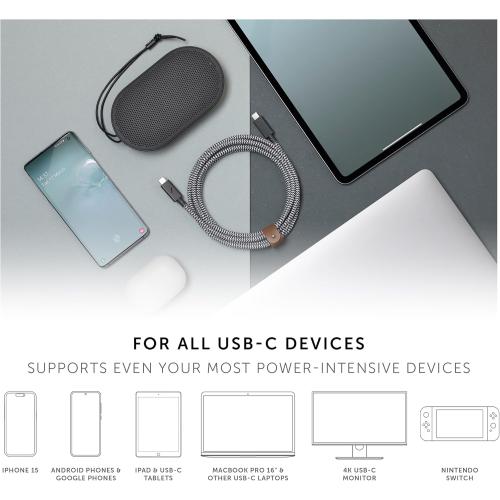Native Union Type-C Belt Cable Pro - 240W USB-C to USB-C 8ft Ultra-Strong Charging Cable with Leather Strap Compatible with iPhone Air, 17 Pro Max, MacBook Pro 14/16 M4, Air 15 M3 (Zebra)
