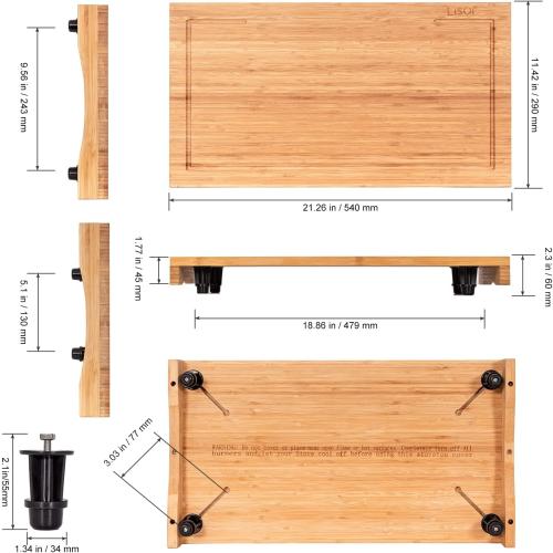 Bamboo Stovetop Cover&Countertop Cutting Board with Adjustable Legs, Dual-purpose Chopping Board for Electric Stove Burner, Workspace Block Cover for RV Camping Camper Gas