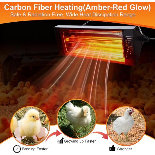 450W Heat Lamp for Chickens, Large Chicken Coop Heater, Carbon Fiber Chicks Brooder Heaters Plate, Adjust 5 Mode Temp&Time&Hanging Height, 9.8 Ft Cord Heater for Poultry Livestock Heating