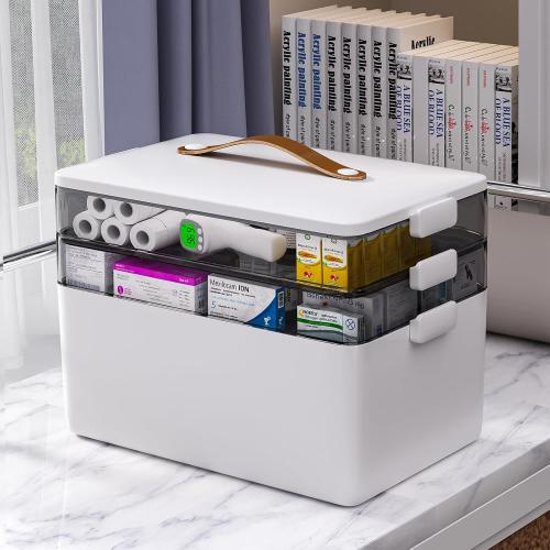 Size 3 tier JOYBOS 3-Tier Medicine Storage Box Cabinet, Empty First Aid Kit Portable Medical Supply Organizer with Leather Handle for Home