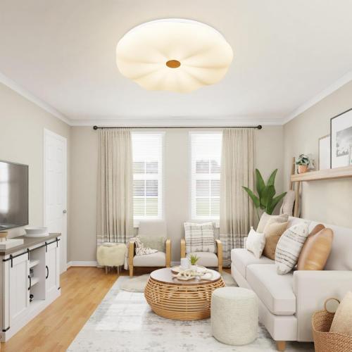 DLLT 48W Dimmable LED Flush Mount Ceiling Light, 20 Inch Close to Ceiling Light Fixtures with Remote, Modern Flower Cream Ceiling Lamp for Living Room Dining Room, 3000K-6000K Color Changeable, Timing