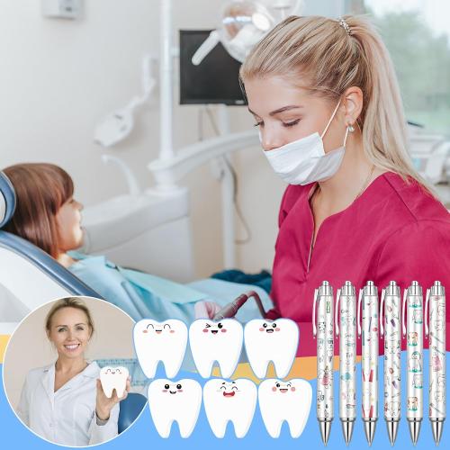 11 Pcs Dental Assistant Notepads with Pens Cute Self Stick Notes Pens Christmas Gifts Set for Lover Sticky Notes Ballpoint Bulk for Traveler Birthday Christmas Party Gifts(White)