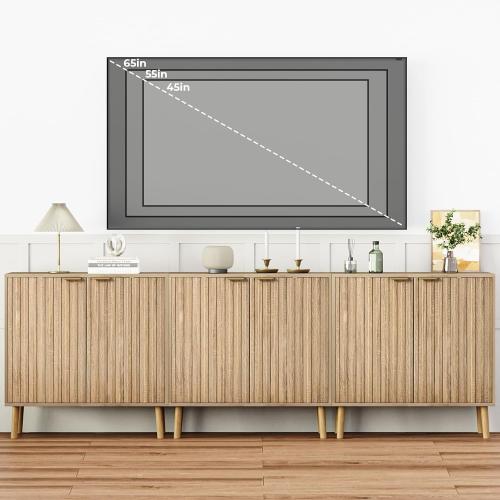 Fluted Storage Cabinet, Free Standing Buffet, Wood Sideboard, Multifunctional Accent Storage for Living Room, Hallway, Entryway, Dining Room (1, Oak)