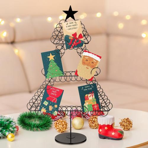 MISSIRG THE STAR ❗❗❗Metal Christmas Card Holder Wreath Xmas Card Display Spiral Photo Holder Decorative Tabletop Photo Rack Spiral Wreath for Holiday Party Picture Table Gift (Black,Tree)