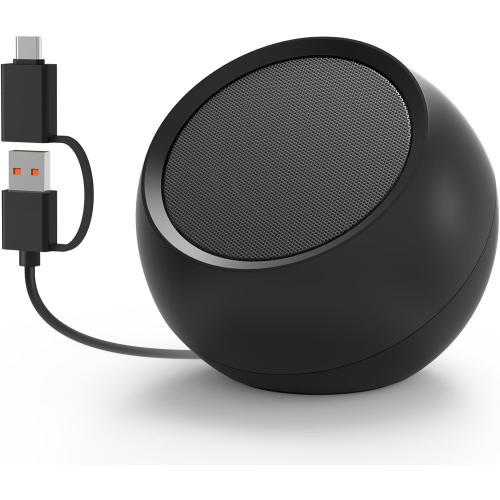 [Single] Computer Speaker for Desktop PC, USB-Powered, Plug-n-Play, Wired, External Speaker for Laptop, with Crystal-Clear Sound, Loud Volume, Rich Bass, Built-in USB-C Adapter for Full Compatibility