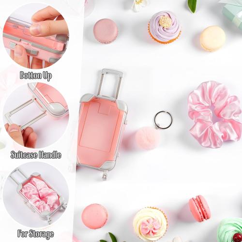 LemonRoad 15 Pcs Mini Suitcase Empty Storage Box and Plush Ball Keychain Candy Luggage Containers Packaging Case for Galentine Bridal Shower Baby Shower Party Favors Travel Gifts (Pink)