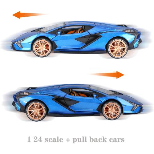 SASBSC Lamb Toy Cars for Kids Sian Model Car Fp37 Diecast Metal Cars with Light and Sound Pull Back Car Toys for 3  Year Old Boys (Blue-1 24)