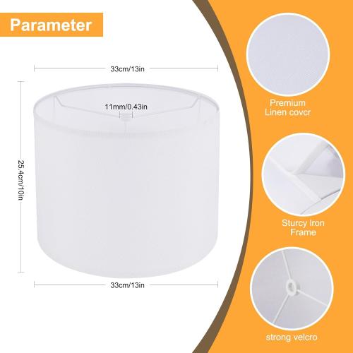 White Lamp Shades Set of 2, Drum Large Lampshades 13 Top x 13 Bottom x 10 High, Replacement Lamp Shades Natural Linen for Table Lamps Floor Lamps, Easy Assembly Required