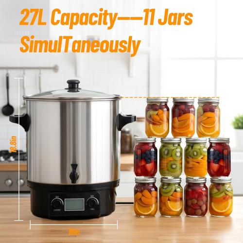 24.5QT Premium Stainless Steel Electric Water Bath Canner - Large-Capacity Digital Electric Canner with LCD Display, Adjustable Temp 86-212°F & Timer for Canning, Making Jams, Sauces, Pickles, Soups
