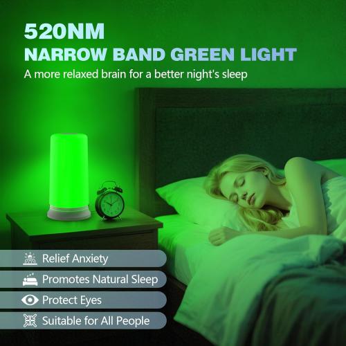 Green Light Therapy for Migraines, Headaches, Insomnia, Anxiety Relief, 520nm Narrow Band Green Migraine Light Sleep Aid Lamp to Support Deep Relaxation, Dimmable Sleep Device