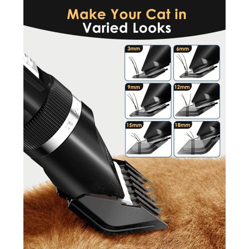 oneisall Quiet Cat Clippers for Matted & Long Hair, 2-Speed Cordless Pet Shaver Grooming Kit for Cats, Small Dogs & Animals (Black)