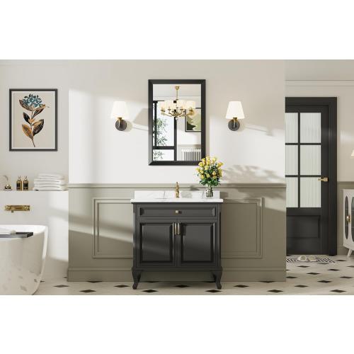 Briivue 24x36 Inch Black Bathroom Mirror for Wall, Thick Metal Framed Rectangle Mirrors for Over Sink, Bedroom, Living Room, Entryway, Anti-Rust, HD Tempered Glass