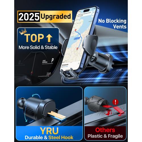 Color Black YRU [2025 Upgraded] Universal Car Phone Holder Mount【 360°Rotatable & Strong Suction】 Cell PhoneHolder Car Dashboard Windshield Phone Holder Dash Stand for iPhone 16 15 14 13 12 Samsung Truck, Black
