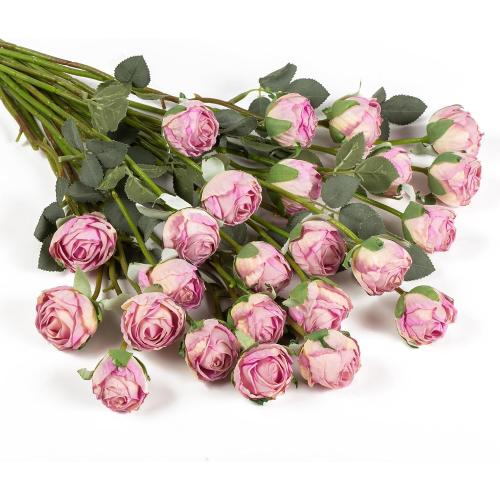DuHouse 24pcs Artificial Vintage Roses Silk Mini Rose with Stem Fake Rose Bouquets for Arrangement Wedding Centerpiece Party Home Decoration(Purple)