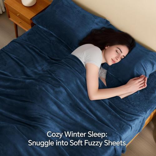 BEDELITE Flannel Sheets Twin Size Navy - Super Soft Fleece Sheets Set Fluffy Extra Plush, 3 Piece(Include Fitted Sheet, Flat Sheet, 1 Pillowcase)