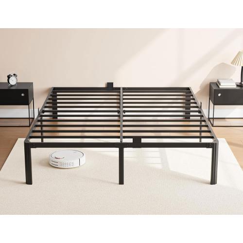 King Metal Bed Frame 14 Inch, Heavy Duty Platform, No Box Spring Needed | Headboard compatible, round corners, under-bed storage, mattress retainers, squeak-resistant, easy assembly