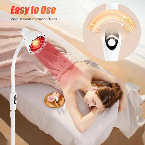 275W NIR Heat Lamp, Infrared Light for Pain and Muscle Soreness, Standing Heat Lamp, 360° Angle Adjustable, Knob On/Off, Temperature Range 0-115 ° C /32-239 ° F
